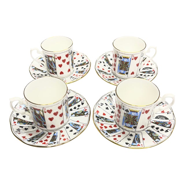 Vintage Staffordshire Demitasse Cup and Saucer - Set of 8 For Sale