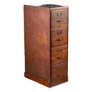 Antique Oak Filing Cabinet With Japanned Hardware For Sale