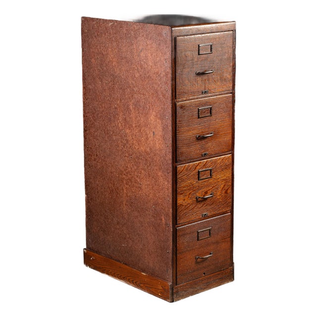 Antique Oak Filing Cabinet With Japanned Hardware For Sale
