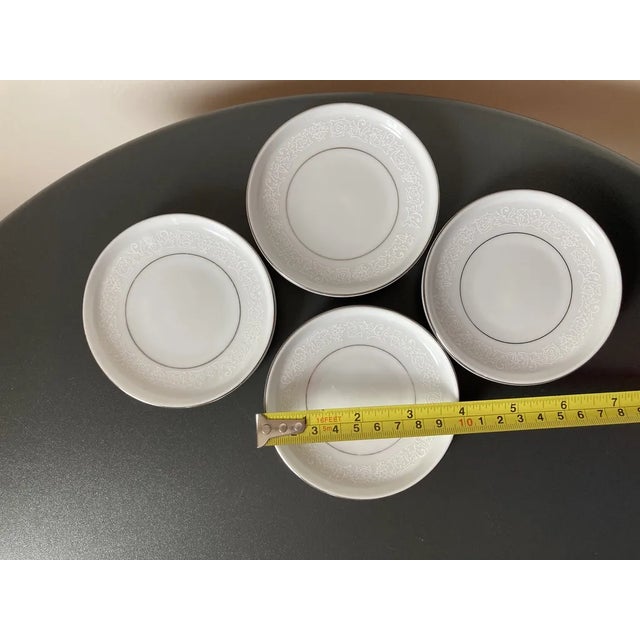 White White Lace Round Porcelain Coasters With Platinum Rim Accent- Set of 4 For Sale - Image 8 of 12