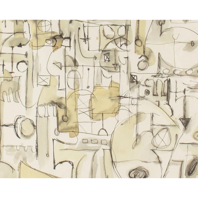 Mid-Century Modern 1961 Abstract Ink and Watercolor Painting by Harry Hilson For Sale - Image 3 of 8