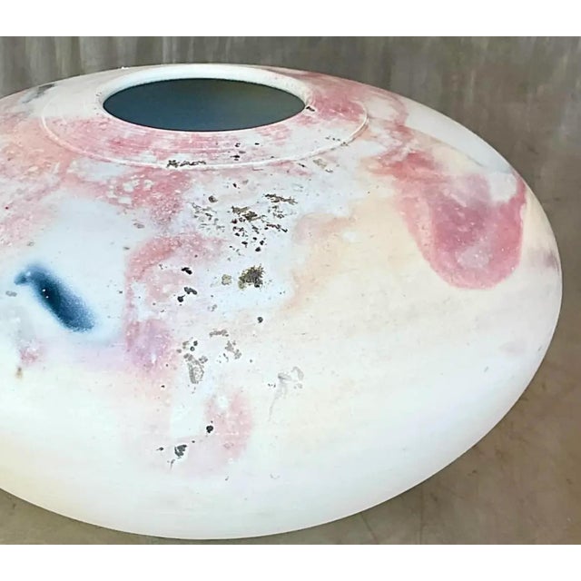 Eggshell Vintage Boho Raku Fired Studio Pottery Vase For Sale - Image 8 of 12