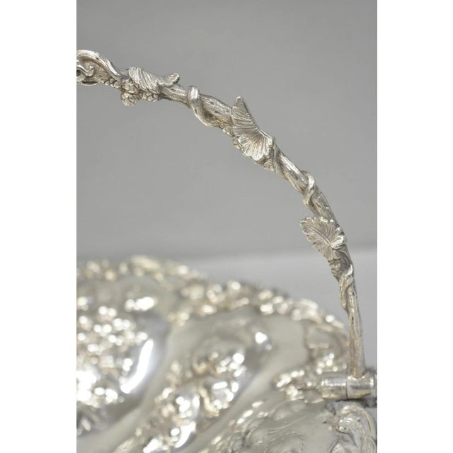 Metal 20th Century Victorian Silver Plated Grapevine Repousse Dessert Basket Fruit Bowl For Sale - Image 7 of 12