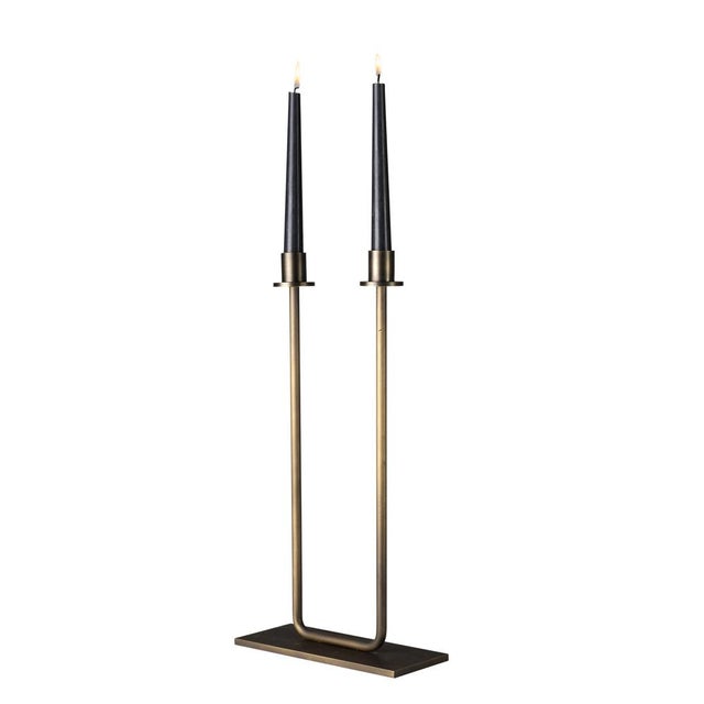 Italian Two-Arm Gemini Candleholder in Bronzed Brass For Sale - Image 4 of 6