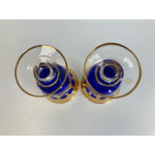 Vintage Horchow 24Kt Gold Cobalt Blue Crystal Wine/Water Glass Goblets - Set of 4 For Sale - Image 11 of 12