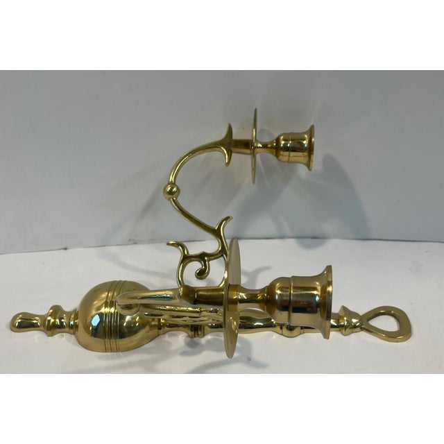 Vintage Brass Two Arm Candle Wall Sconce For Sale - Image 4 of 7