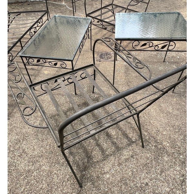 Vintage Mid-Century Russell Woodard Wrought Iron Patio Set, Attributed, 6 Pieces For Sale - Image 10 of 16