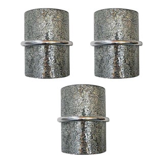 Set of Three 1990s Limited Edition Italian Sconces With Crackled Glass For Sale