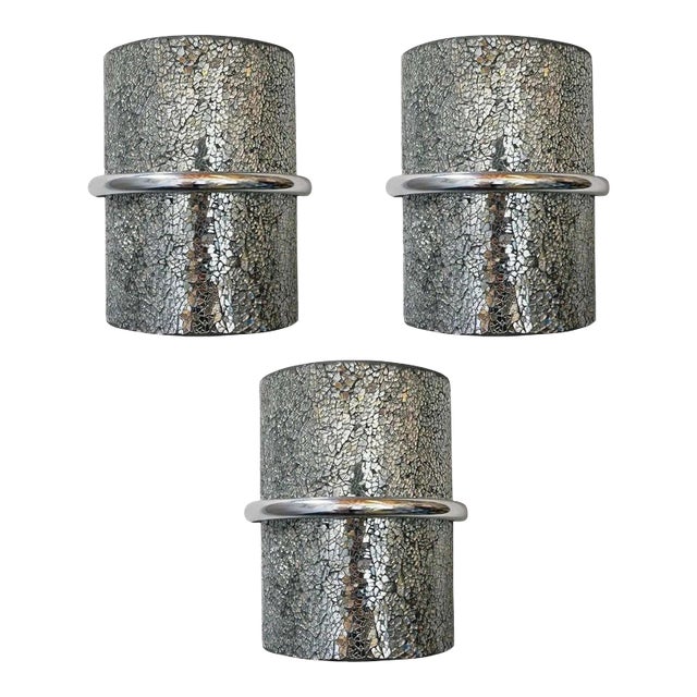 Set of Three 1990s Limited Edition Italian Sconces With Crackled Glass For Sale