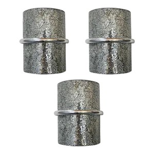 Set of Three 1990s Limited Edition Italian Sconces With Crackled Glass