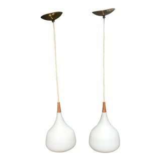 Danish Modern Frosted Glass Pendants - A Pair For Sale