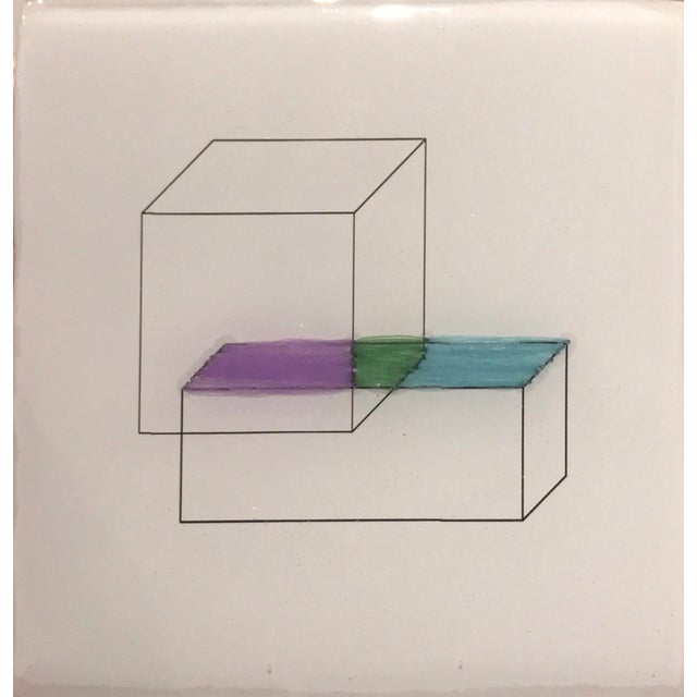 Shapes 1 by Nicole Hyde | Embroidery on photograph on cradled panel, resin finish geometric shapes For Sale