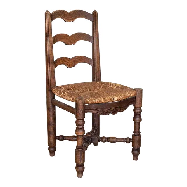 1940s French Carved Wood and Woven Chair For Sale