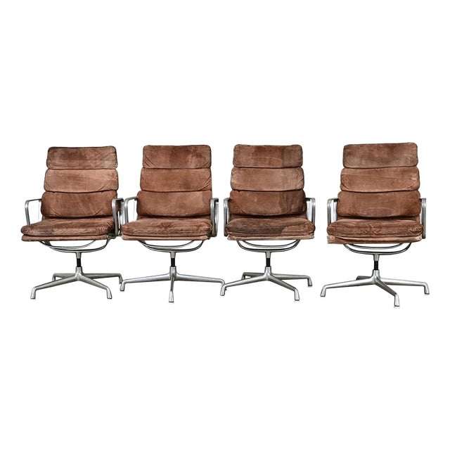 Vintage Eames Herman Miller Soft Pad Leather Armchairs - Set of 4 For Sale