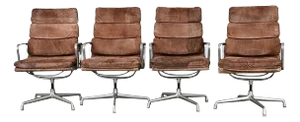 Vintage Eames Herman Miller Soft Pad Leather Armchairs - Set of 4