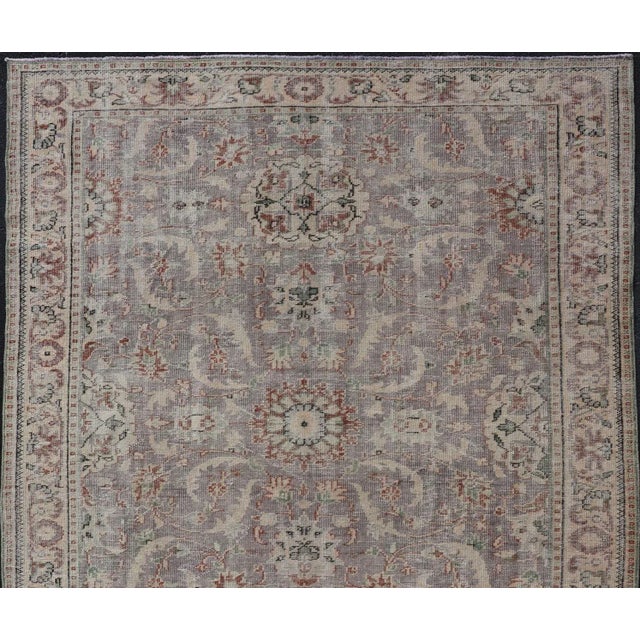 Lavender Mid 20th Century Vintage Turkish Distressed Oushak Rug With All-Over Floral Design in Lilac Color For Sale - Image 8 of 13
