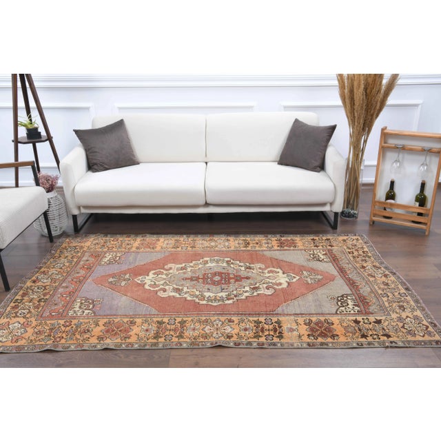 Modern Vintage Turkish Oushak Handmade Wool Cotton Red Area Rug For Sale - Image 3 of 11