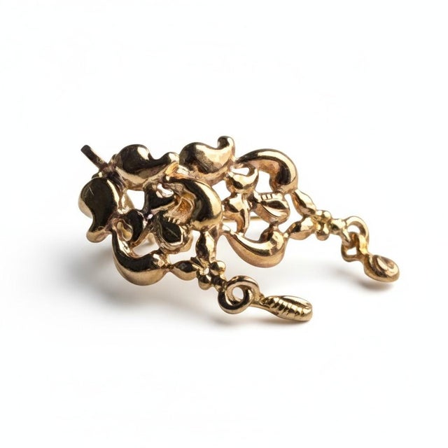 Metal 1980s Rare 19k Yellow Gold Vintage Floral Drop Earrings, A Pair For Sale - Image 7 of 13