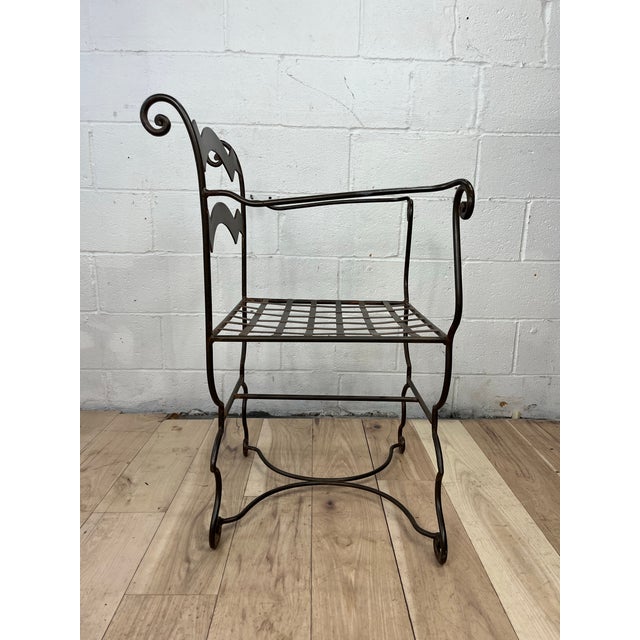 Vintage Wrought Iron Curule Armchair With Sculptural Scrollwork For Sale In New York - Image 6 of 11