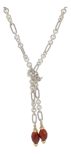 David Yurman Sterling Silver 18k Gold Carnelian Cable Link Lariat Chain Necklace