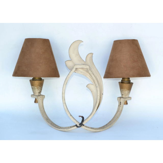 Riccardo Scarpa Wrought Iron Sconces & Shades, Wall Lights Art Deco Italy 1950 For Sale - Image 10 of 13