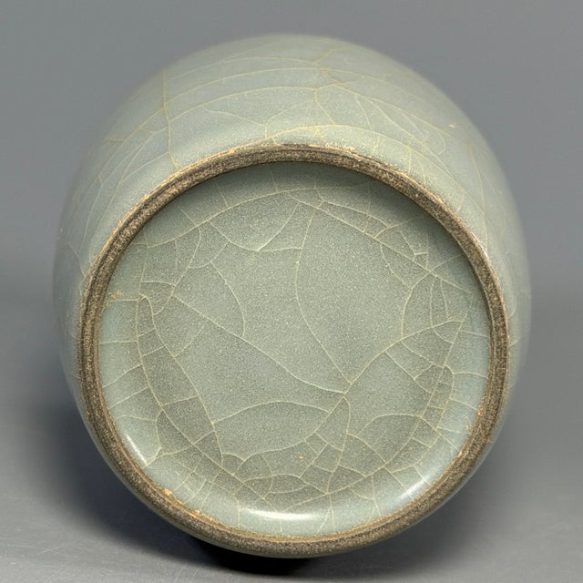 15th Century & Earlier Antique Chinese Celadon Crackle‑Glaze Roll‑Neck Vase, Collectible Antique For Sale - Image 5 of 5