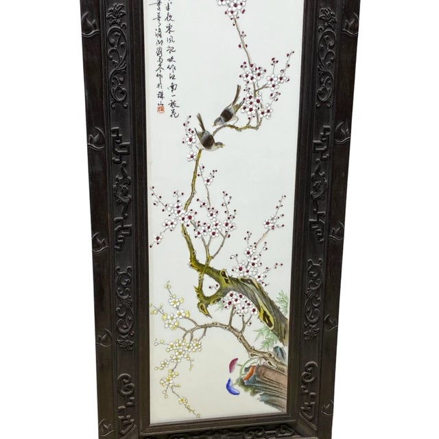 Chinoiserie Hand Painted Famille Rose Porcelain Panel 50" H For Sale - Image 13 of 13
