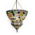 Antique hand crafted Moroccan nickel and copper work pendant chandelier light with colorful glass flower design in blue,...