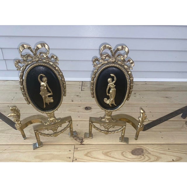 Vintage Victorian Brass Fire Dogs Lady Posing Design Fire Place Decor For Sale - Image 4 of 7