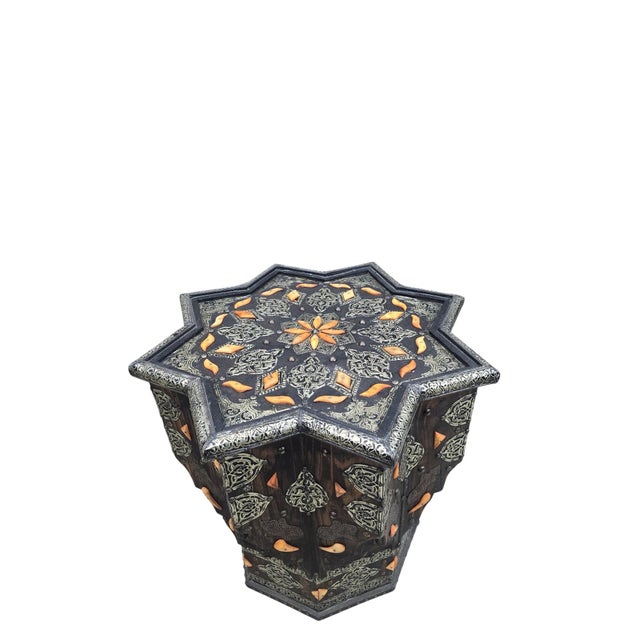 Vintage Moroccan Moorish Bone Inlaid Star Shaped Accent Table For Sale - Image 4 of 8