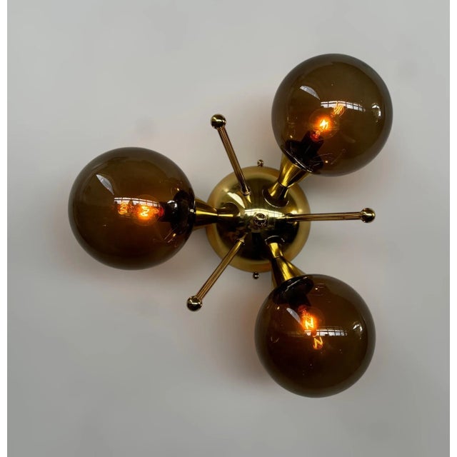 Trifoglio Polished Brass Smoky Globe Flush Mount by Fabio LTD For Sale - Image 9 of 9