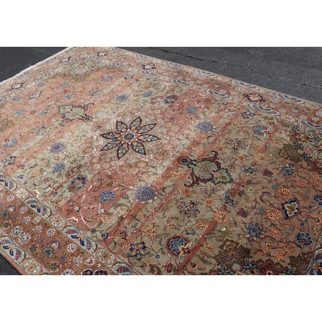 Vintage Persian Tabriz Rug With Silk Accents and Floral Medallion Design For Sale - Image 14 of 16