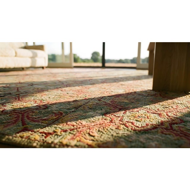 Special Green Asparagus Color With Classic Geometric Design Antique American Hooked Rug For Sale - Image 11 of 12