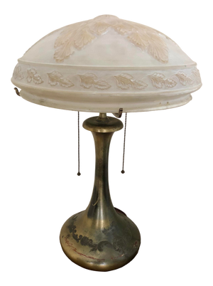 Pairpoint Glassworks / Pairpoint Mfg Co. 2-Light Bronze Lamp With Embossed Glass Dome Shade, 1910, C3020