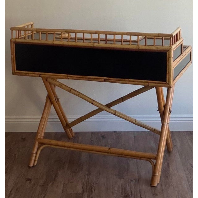 1960s 1960s Campaign Faux Bamboo & Black Lacquer Writing Desk, Attributed to E. Murio For Sale - Image 5 of 12