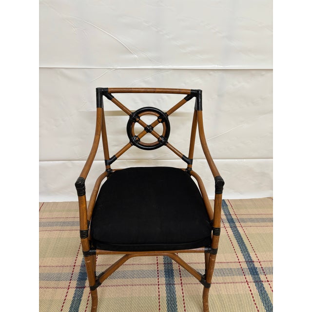 Wood Vintage Alleged McGuire Rattan 'Target Back' Armchair For Sale - Image 7 of 9