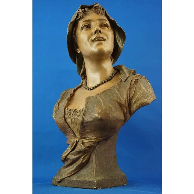 Art Nouveau Bust Sculpture of Peasant Woman in Terracotta from Friedrich Goldscheider, Austria, 1800s For Sale - Image 12 of 18