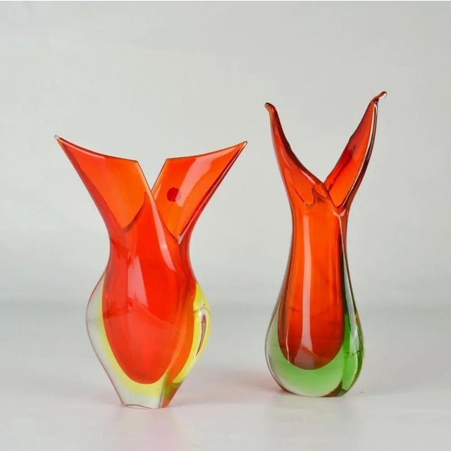 Red Sommerso Murano Glass Vases attributed to Flavio Poli for Seguso, Italy, 1960s, Set of 2 For Sale - Image 11 of 12