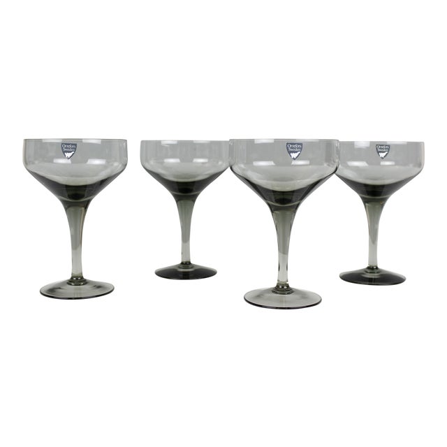 4 Orrefors Rhapsody Tall Champagne Coupe Glasses Smoke Gray Sven