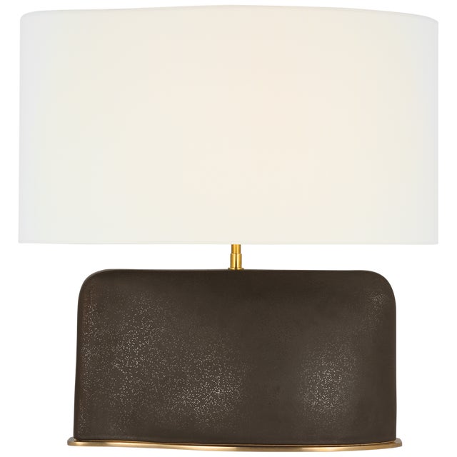 Transitional Kelly Wearstler by Visual Comfort Signature Amantani Medium Sculpted Form Table Lamp in Stained Black Metallic with Linen Shade For Sale - Image 3 of 3