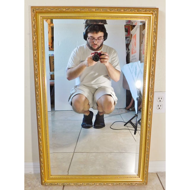 Large Vintage Fancy Gold Gilt Solid Wood Beveled Hanging Wall Mirror Chairish