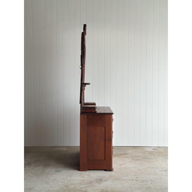 Antique Walnut Dresser With Arched Mirror and Carved Crest For Sale - Image 15 of 18