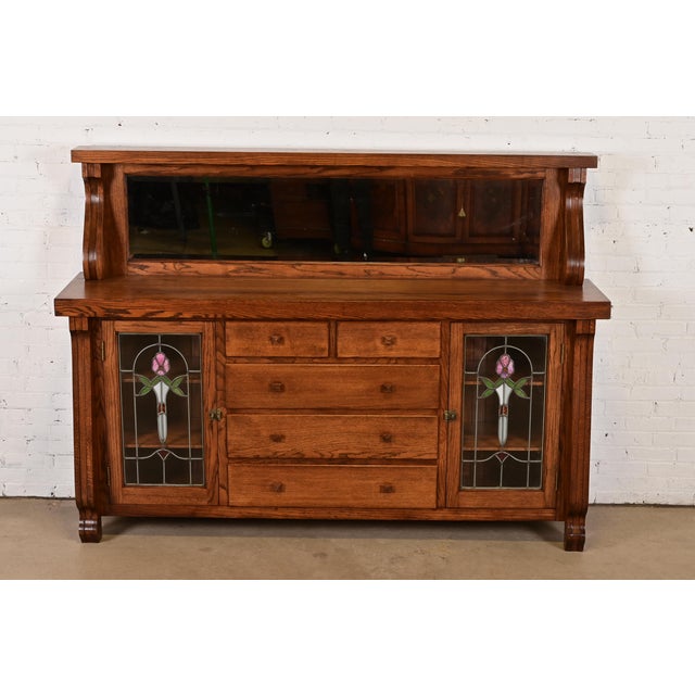An exceptional antique Arts & Crafts, Art Nouveau, or American Empire sideboard, credenza, buffet server, or bar cabinet...