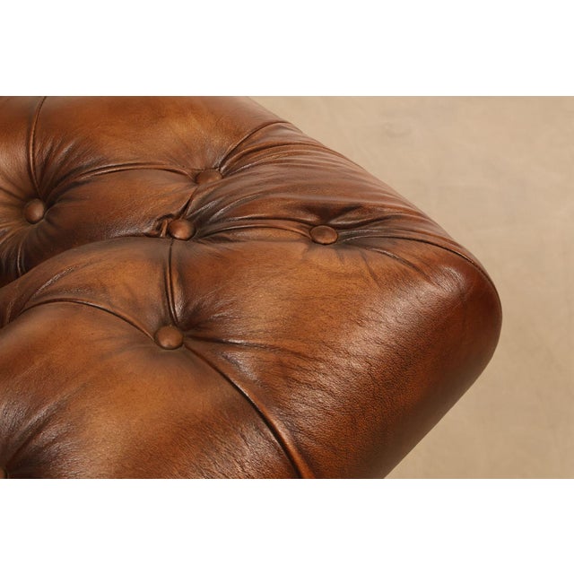 Chesterfield Style 6 Foot Cognac Brown Tufted Leather Sofa For Sale - Image 16 of 16
