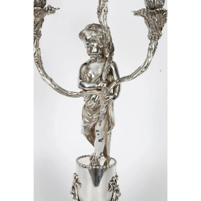 Antique Silver-Plated Three Light Cherub Figural Candelabras, 1880, Set of 2 For Sale - Image 13 of 18