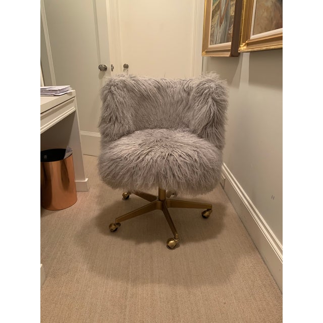 Restoration Hardware Mongolian Lamb Fur Grey Desk Chair Chairish