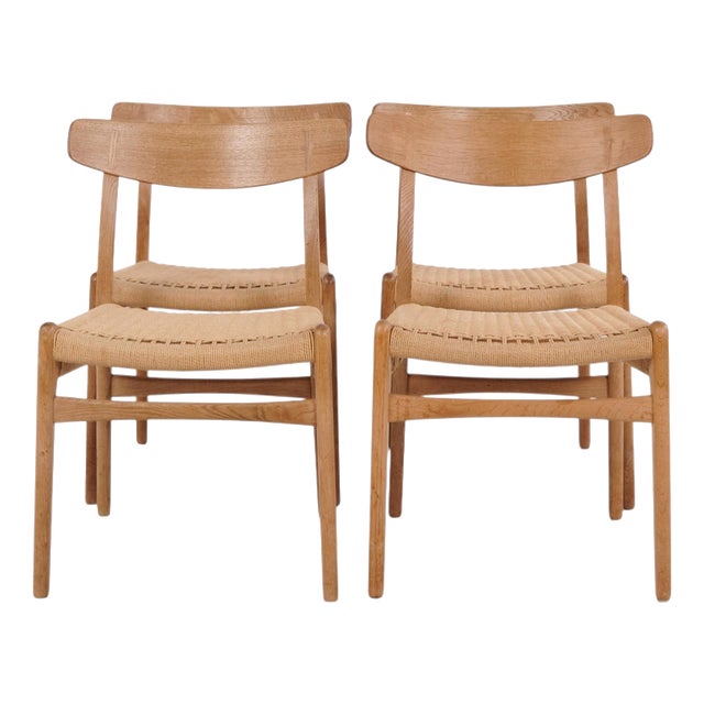 CH23 Oak Dining Chairs with Woven Seats by Hans J. Wegner for Carl Hansen & Søn, 1960s, Set of 4 For Sale