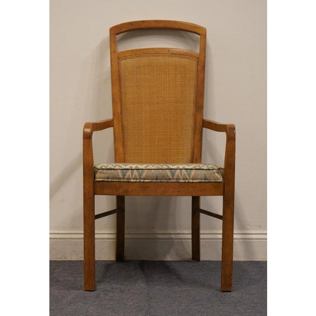 Wood Set of 2 Drexel Heritage Rustic European Style Cane Back Dining Arm Chairs For Sale - Image 7 of 13