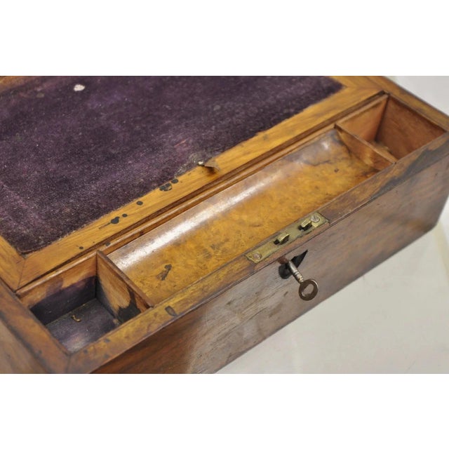 Antique English Victorian Burl Walnut Small Lap Desk Box With Fitted Interior For Sale - Image 12 of 12