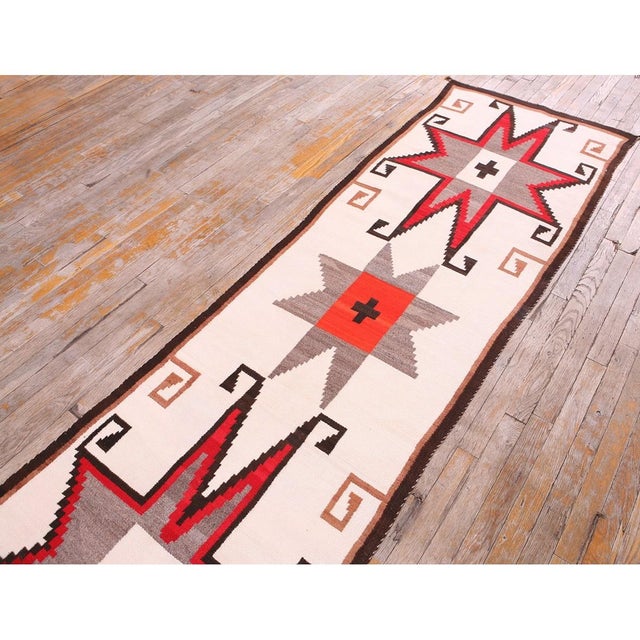 1930s White Star Geometric Antique Native American Navajo Crystal Flat Weave Rug For Sale - Image 9 of 9